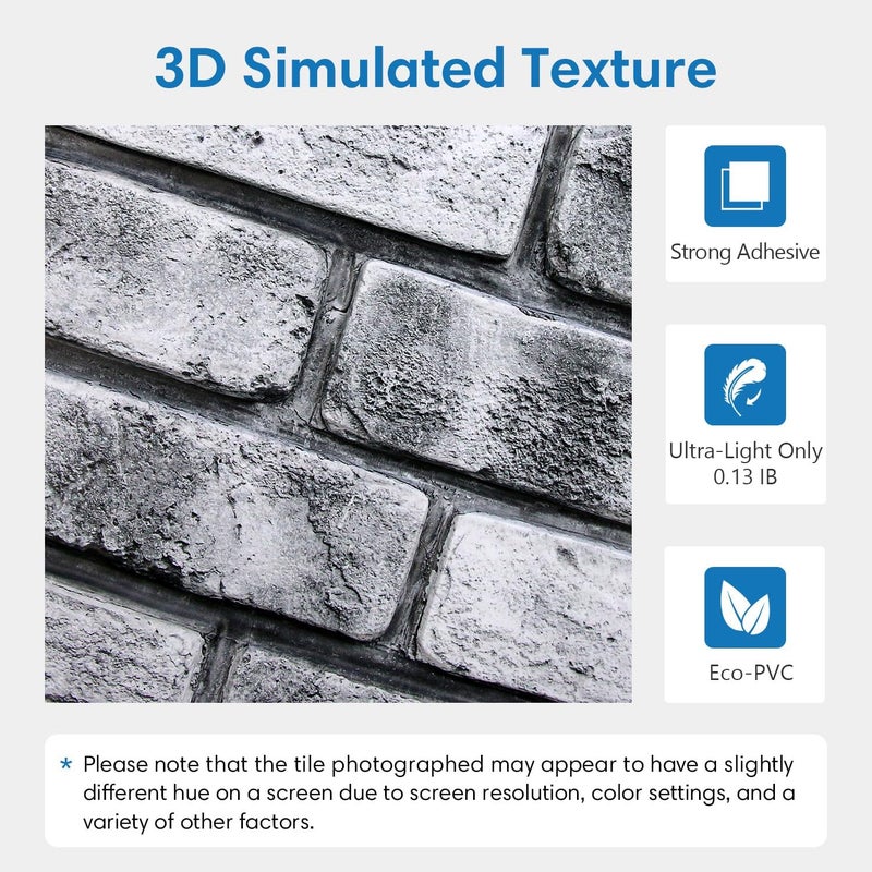 COMSTICKC 3D Faux Brick Wall Panels, Peel and Stick Brick Tiles,10 Pcs of 12"X12",Small Size Thin PVC Gray Fake Brick Self Adhesive Wall Covering Backsplash Kitchen Living Room Interior Decor - Image 3